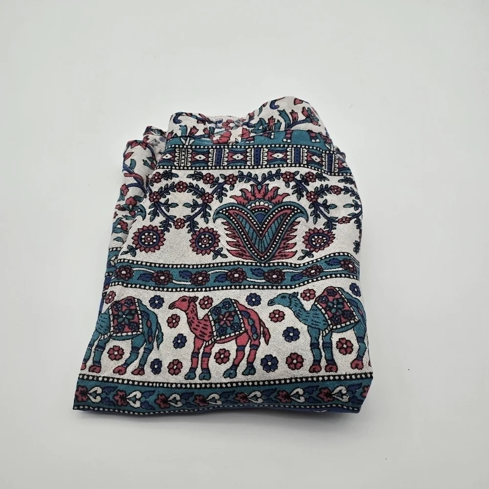 Vintage Half Apron 2X 3X Blue Pink White Elephant Camel Floral Paisley Indian